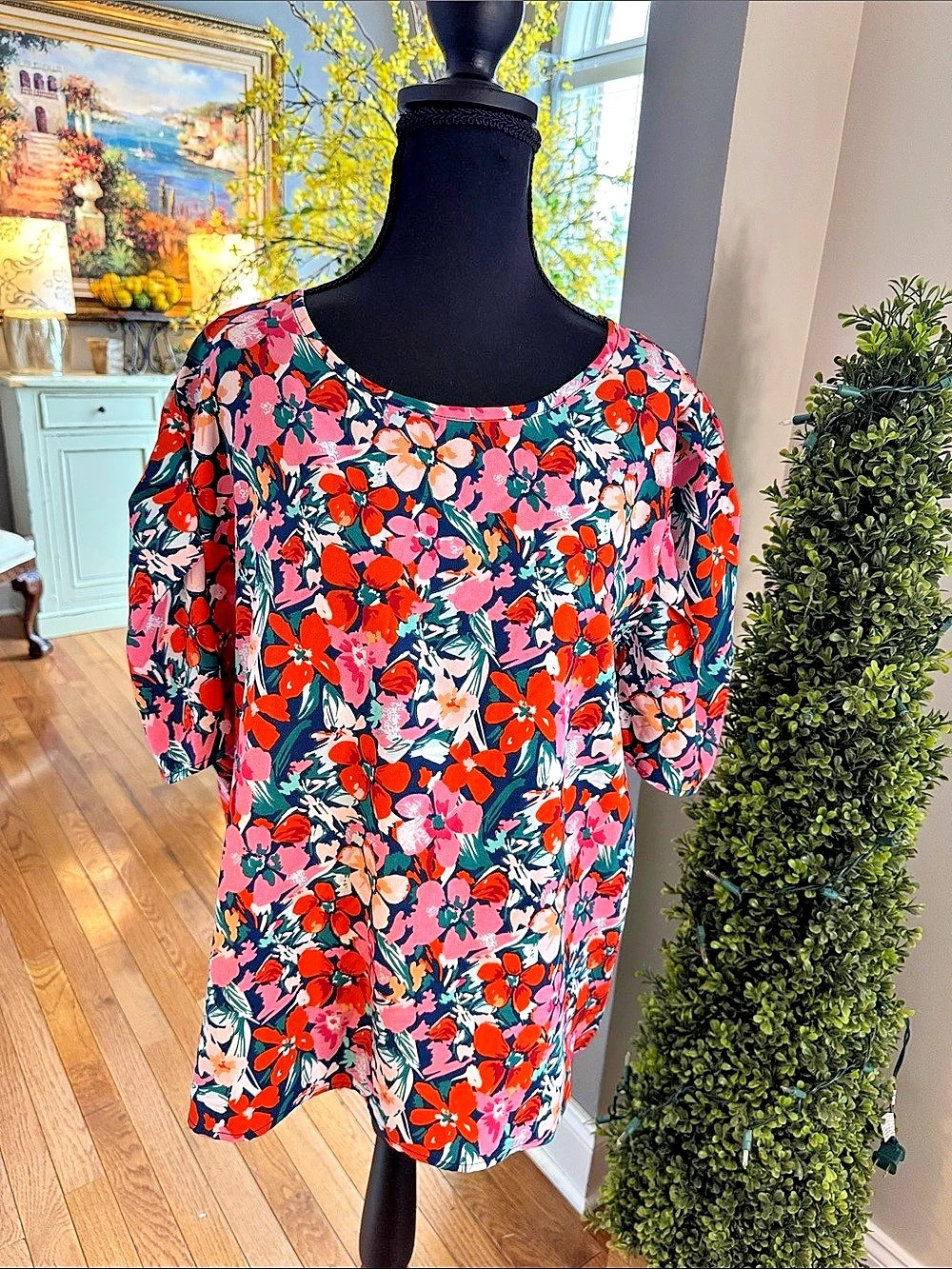 Floral Blouse in Blue & Pink Like New